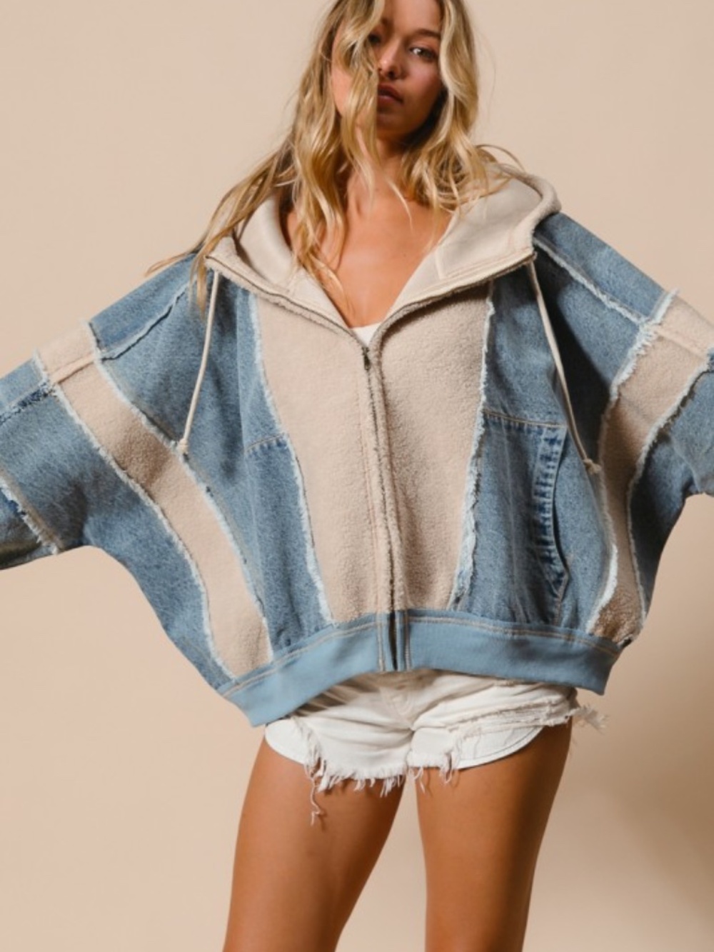 Bibi Fleece & Denim Zip Jacket S-XL